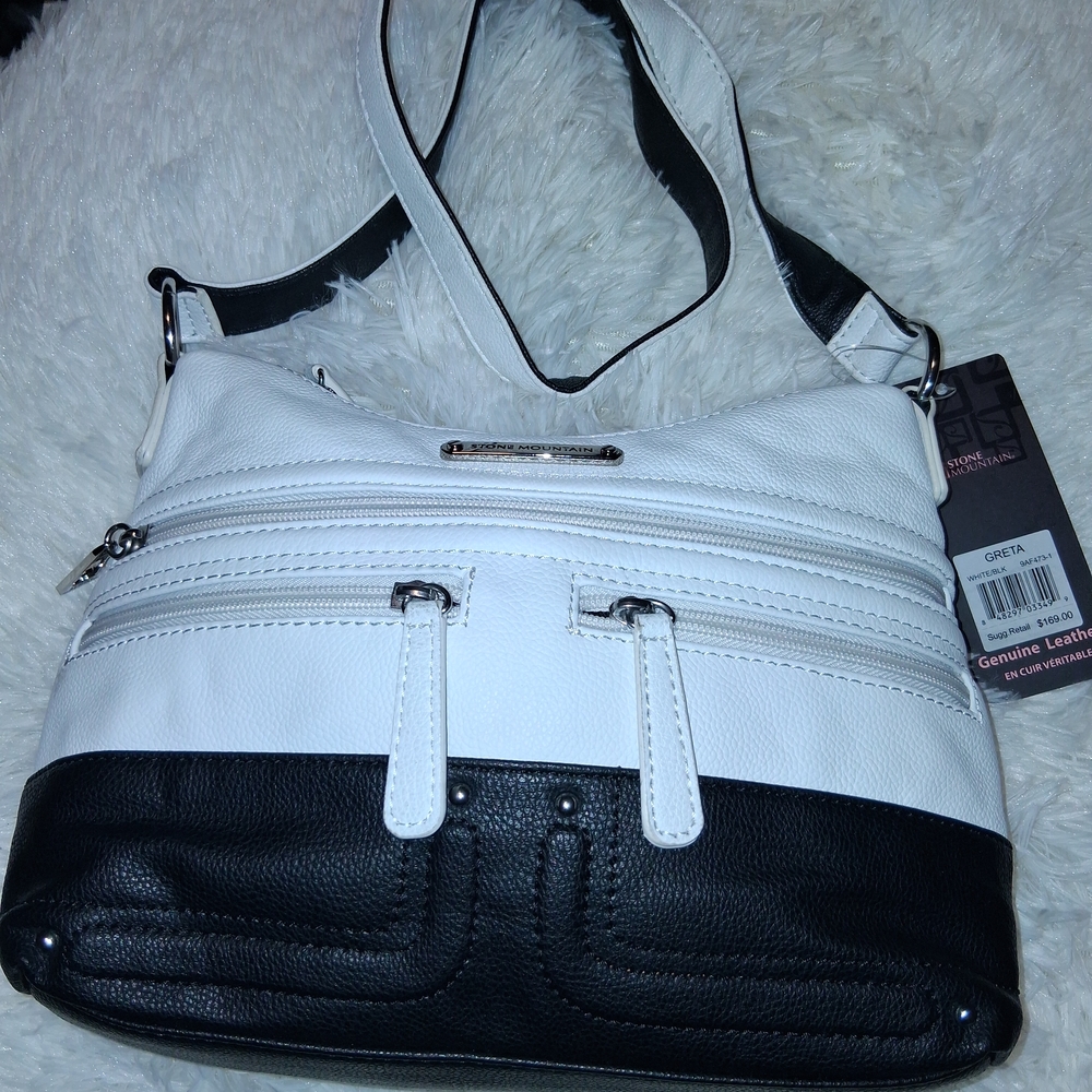 Stone Mountain Genuine Elegant Black and White Leather Shoulder Bag
